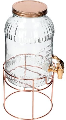 3,8L Getränkespender aus Gls mit Zapfhahn und Ständer| Wasserspender Saftspender Limonadenspender Gartenparty Tank für Sommer Saft, kaltes Wasser, Eis, Milch, Bier Täglich Outdoor Party