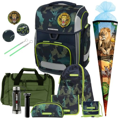 Generisch Schneiders Ergolite Schulranzen-Set für Jungen (13 TLG. mit Sporttasche, Tüte und Brustbeutel, Camo Rush)