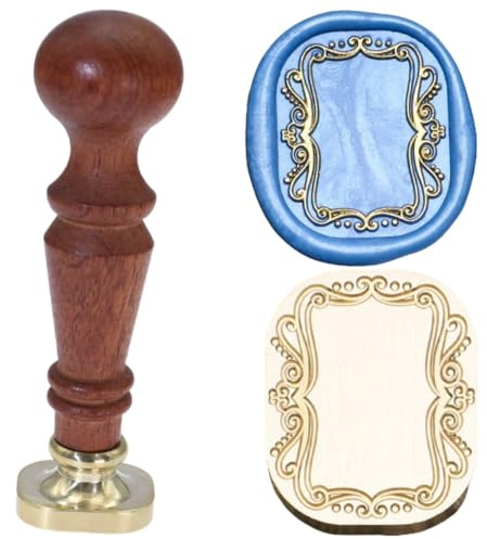 Rahmen Wachs Siegel Stempel, Atopbb 3D geprägter Rahmen Relief Carving Wachs Siegel Stempel, RahmenWachs StempelKopf HolzStempel Griff, WachsStempel für Hochzeitseinladungen, BriefSiegel (F28)