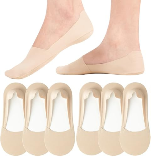 No Show Trainer Socks Womens - Non Slip Invisible Socks Ladies Low Cut Liner Footies Thin Silk Socks for Canvas Loafers Lightweight 6 Pairs