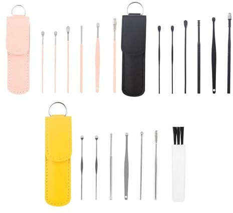 QTTRPCU 3 Stücke Edelstahl Ohrenreiniger Ohrenschmalz Entferner, Ohrreinigungsset mit Aufbewahrungstasche, Ear Wax Cleaner (Orange, Rosa, Schwarz, 6 Teiliges)