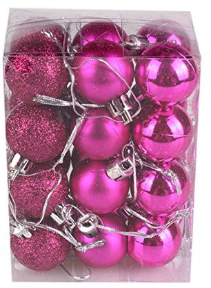 Weihnachtskugel Ornamente für die Weihnachtsdekoration - 24 Stück Unzerbrechliche Christbaumkugeln Aufhängeöse Feiertage Partys, Weihnachtsdeko, Matt, Glänzend, Glitzernd Weihnachtskugeln (Hot Pink)