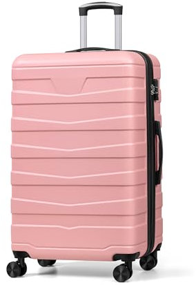 ChaCool Koffer Set Trolley Reisekoffer Check-In Gepäck, 45.5 * 26 * 57.5cm Hartschalen-Koffer mit TSA-Schloss und 4 Rollen ardschale Boardcase Handgepäck mit 8cm Volumenerweiterung (L, Rosa