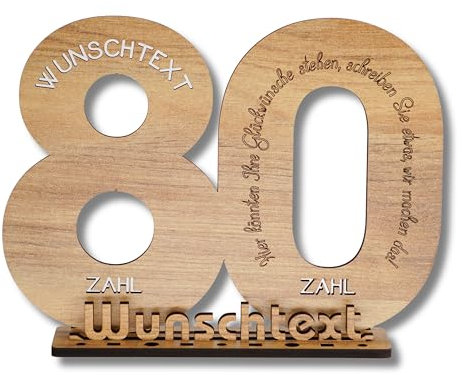 DARO Design - Gästebuch Holz-Schild Geschenk zum 80. Geburtstag Männer Frauen, individualisierbar, mit Wunschtext personalisierbar, Geldgeschenke mit Jahreszahl Deko Hochzeitsgeschenk