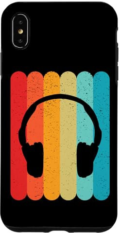 Carcasa para iPhone XS Max Auriculares Silhouette Retro Vintage Líneas 70s 80s Distressed