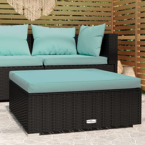 Somanki Garten-Fußhocker mit Kissen, Sitzbank Balkon, Hocker Garten, Hocker Outdoor, Kleiner Hocker, Gartenmöbel, Fußhocker Outdoor, Schwarz 70x70x30 cm Poly Rattan
