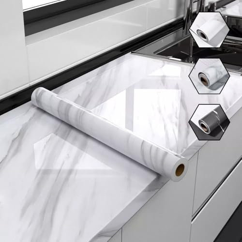 Yunzhou1230 Marble Effect Sticky Back Plastic Roll,Granite Paper Vinyl Wrap Self Adhesive Wallpaper, Waterproof Peel and Stick Wallpaper, Easy to Remove for Countertops Kitchen 60CM X 10M