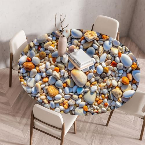 Highdi 3D Elastische Tischdecke Rund Abwaschbar, Spanntischdecke Rund Gartentischdecke Outdoor Round Tischdecke mit Gummizug für Esszimmer, Küche und Picknick (80cm,Naturstein 8)