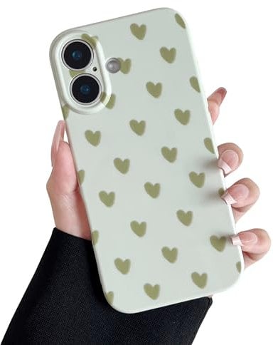 ZTOFERA Case for iPhone 16, Cute Love Heart Pattern Soft Silicone Case, Slim Lightweight Shockproof Protective Bumper Cover for iPhone 16 6.1 - Light Green