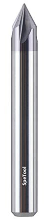 SpeTool Chamfer Router Bit, 4 Flutes, V Groove, 60 Degree CNC V Bits, 1/4 inch Shank, Solid Carbide Router Bits for Lettering, Carving, Chamfering