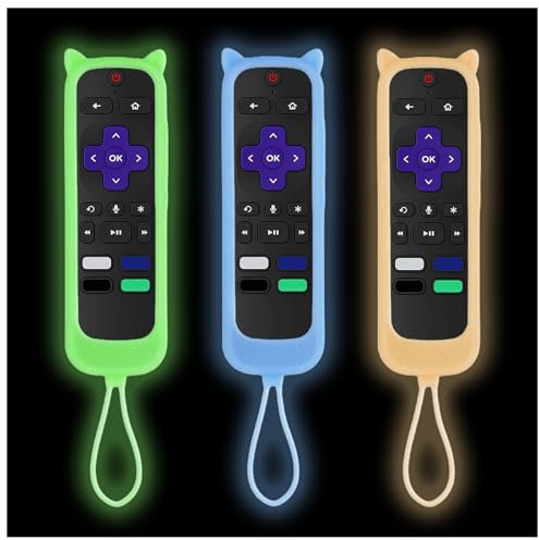 Taiyiluo 3 Fernbedienungsabdeckungen für Onn Roku TV mit Katzenohren-Design, leuchtet im Dunkeln, kompatibel mit Express Steaming Stick Hisense TCL Roku TV