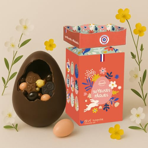 Moulage chocolat PAQUES MARYSE L'OEUF SURPRISE 150g - chocolat de Pâques - Fabrication 100% artisanale et Française - chocolat lapin poule cloche poussin oeuf (CHOCOLAT LAIT)