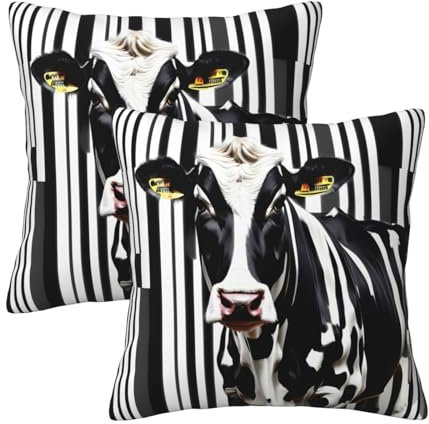 Evengigy Juego de 2 fundas de cojín cuadradas con estampado de vaca lechera en blanco y negro (50 x 50 cm)