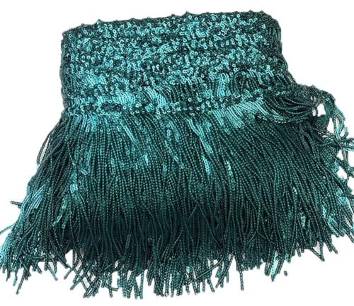 GreatRise 1 Yard Pailletten Fransenband Tanzfransen Band Fransenborte Fransen Glitzerband Quaste Dekoband 17cm Breite Quastenborte für DIY Nähen Lateinisches Tanzkleid Kostüm Aqua See Blau