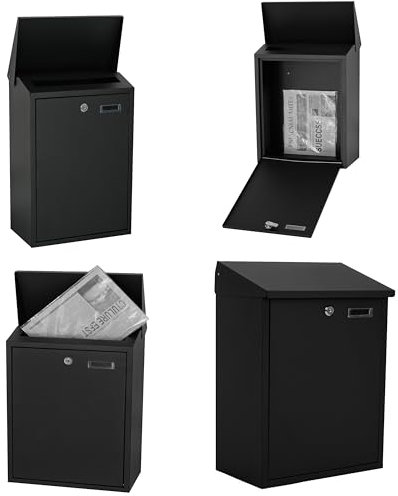 DWD Large Outdoor Wall Mounted Letter Mail Post Box Steel Lockable Mail, Post, Letter Box, Weather Resistant, Black, Extra Large 48cm H X 32CM w x 18cm D Wide Posting Slot Small Parcels Newspapers