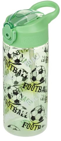 Baagl Kinder Trinkflasche mit Strohhalm für Jungen - Auslaufsicher Wasserflasche - Schule und Sport Fussball Flasche - Tritan Getränkeflasche Schultrinkflasche, 500 ml (Fußball)
