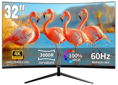 Monitor curvo 4K UHD da 32 pollici (3840 x 2160), VA, frequenza di aggiornamento 60 Hz, 100% sRGB, AMD FreeSync, angolo di visione di 178°, HDMI/DisplayPort, compatibile con montaggio VESA 100 x
