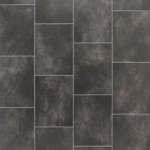 Lara 8409 Warm Grey Stone Tile Effect Turbo Vinyl Flooring | - 3m x 2.5 m (9ft10 x 8ft2)