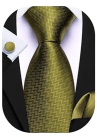 Barry.Wang Men Ties Silk Necktie Set Formal Solid Handkerchief Cufflinks Woven Wedding Business