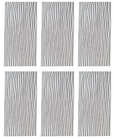 3D-Wellen-Wandpaneele aus PU-Platten, Wandverkleidungspaneele für den Innenbereich, 6er-Pack, überstreichbar, Akzentwand, Schlafzimmertion, 46 Quadratfuß Abdeckung (Weiß)