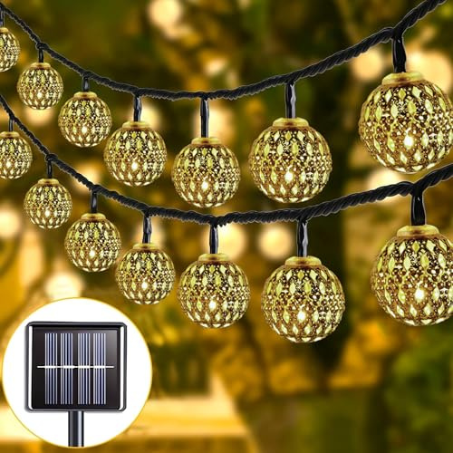 Led lichterkette Marokkanische 7m, 50 LEDs mit 8 Modi, IP65 Wasserdichte Solar Gartenbeleuchtung für Balkon, Terrasse, Hochzeit & Party Dekoration, Solarbetriebene Gartenlampen für Außenbereich