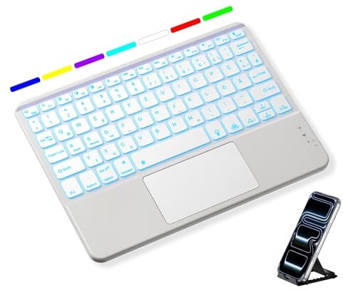 Vobafe Bluetooth Tastatur mit Touchpad, 7-farbiges Backlight iPad Tastatur | Traleicht Kabellose QWERTZ Keyboard mit Trackpad für iPad/Tablet/Laptop/PC/Smartphone(iOS/Windows/Android Systeme), HellGary