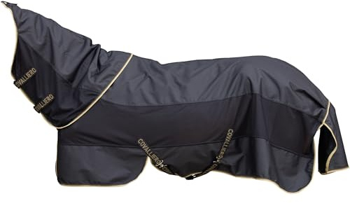 Covalliero - Regendecke mit Halsteil (abnehmbar) FS26 – Pferdedecke zum Schutz vor Insekten – ideal als Fliegen- & Weidedecke – herausnehmbarer Liner (50 g) – Schwarz – 155cm