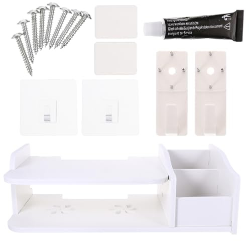 COOPHYA Wall Mounted 2-layer Plate Wood Router Rack White, Convenient for Routing and Easy to Install, Good Use of Vertical Space Floating Shelf for Home