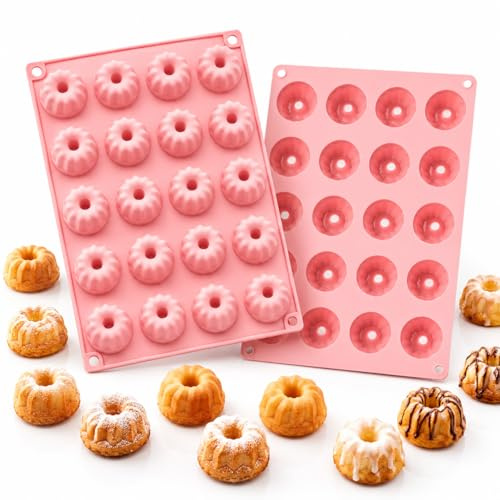 2 Stück Mini Gugelhupfform Silikon, 20 Cavity Gugelhupf Backform Klein | 29x19,5 cm Silikon Backform Gugelhupf für Mini Donuts & Muffins, Antihaft Backform für Heißluftfritteuse & Backofen
