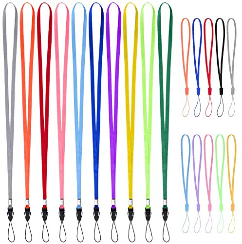 Wisdompro Lot de 20 Cordons colorés pour Poignet/Cou pour clés USB, clés, Porte-clés, Badge d'identité, Jeu vidéo Longueur : 17,8 cm/43,2 cm, Couleurs Assorties.