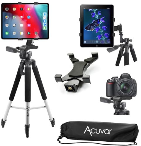 Acuvar - Trípode de Aluminio Serie Pro de 57 Pulgadas con Soporte para Tablet Acuvar para Apple iPad, iPad Air, iPad Mini y la mayoría de Otras tabletas
