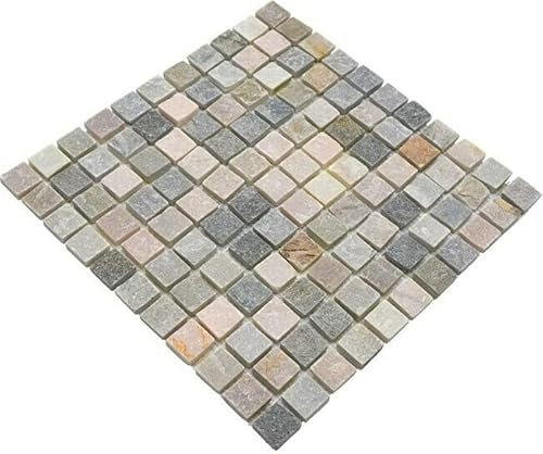 Mosaïque en quartzite naturelle - Beige - Gris - Pour sol, mur, salle de bain, WC - Cuisine - Miroir à carreaux, revêtement de baignoire - Plaque de mosaïque