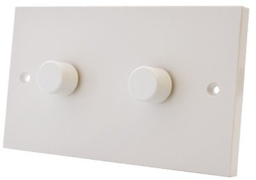 10A Light Dimmer Switch 2 Gang 2 Way - Push On Off 1000W - Plastic White