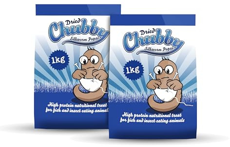 Chubby Mealworms Dried Silkworm Pupae (2Kg), Dried Silkworm for Wild Birds, Koi Fish, Reptiles, Turtles & Other Animals, High Protein Koi Food