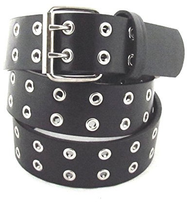 flevado Doppelter Loch Nietengürtel schwarz mit Dornschliesse Punk Gothic Partygürtel (160 cm)