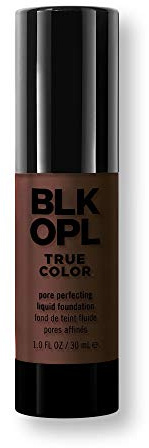 BLK/OPL TRUE COLOR Pore Perfecting Liquid Foundation, Ebony Brown — enriched with Vitamins C & E, paraben-free, fragrance-free, cruelty-free