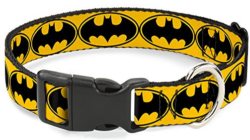Buckle-Down Plastic Clip Collar - Bat Signal-3 Yellow/Black/Yellow - 1 Wide - Fits 15-26 Neck - Large