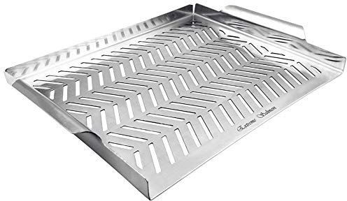 Extreme Salmon Sartén de barbacoa para verduras, parrilla de acero inoxidable con asas, utensilios de cocina profesionales, accesorios de parrilla para barbacoas, parrillas de cocina al aire libre