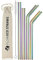 FLOW Barware Reusable Metal Drinking Straws | Set of 8 Metal Straw Metal Straws | Stainless Steel Straws with Cotton Storage Bag & Cleaning Brush | Eco-Friendly Reusable Straw | Rainbow