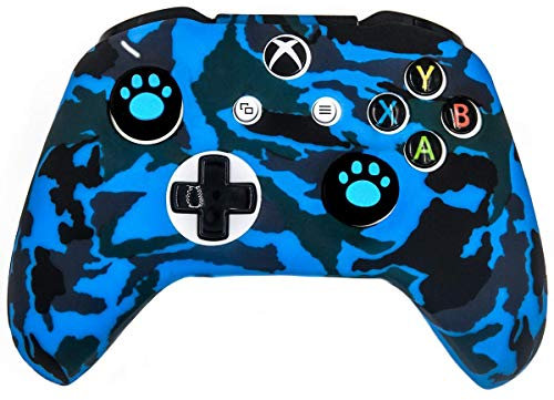 Taifond Anti-Rutsch-Silikon-Controller-Hülle für Microsoft Xbox One S/X Controller mit Vier Daumengriff-Kappen, Blau