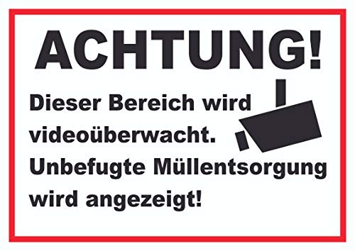HB-Druck Achtung Videoüberwachung Unbefugte Müllentsorgung Wird angezeigt Schild A6 (105x148mm)