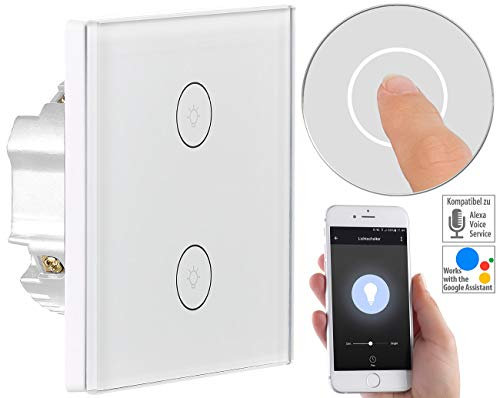 Luminea Home Control WiFi Taster: Touch-Doppel-Lichttaster, Amazon Alexa & Google Assistant kompatibel (Alexa Taster, WLAN Schalter mit Funktion, Fernbedienung)