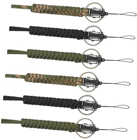 BESPORTBLE 6 stücke Paracord Lanyard Keychain Utility Halskette Seil Schnur Handschlaufe Fallschirm Handy Kamera ID Halter für Outdoor Wandern Camping (jeweils 2 von Schwarz, Armee Grün,