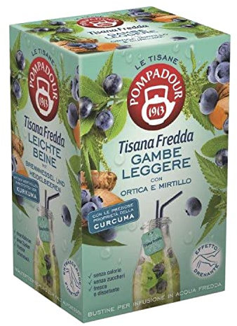TISANA FREDDA POMPADOUR GAMBE LEGGERE CON ORTICA E MIRTILLO INFUSO 18 FILTRI TE