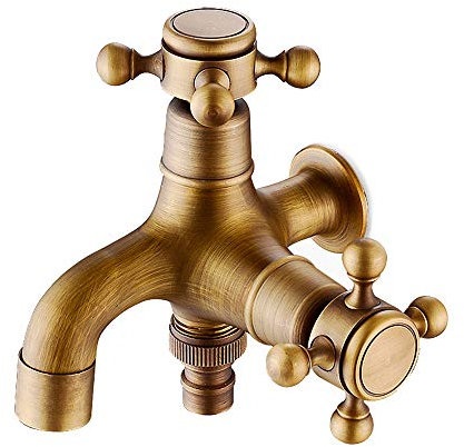 HNMXZ Doppel Auslaufhahn, Garten Wasserhahn im Antik-Stil, Doppelkugel-Ablasshahn, Gartenhebel-Wasserhahn, Waschmaschine Wasserhahn 1/2 x 3/4 x 3/4 Aus Kupfer (Color : Garden Tap)