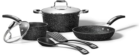Starfrit The Rock 7PC Non-Stick Cookware Set, Forged Aluminum, Black