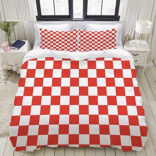 YOUMEISU Bedding Bettwäsche-Set,Rot und Weiß kariert,Mikrofaser Bettbezug und Kissenbezug - (135 x 200 cm)