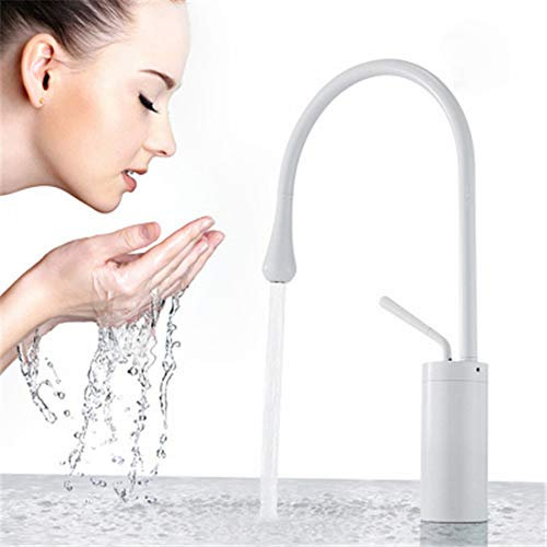 Waschtischarmatur Weiß Schwanenhals Bad Armatur Wasserfall Waschbecken Wasserhahn Einhebelmischer Messing Mischbatterie Waschbeckenarmatur für Badezimmer