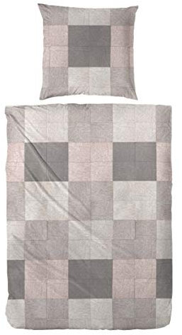Primera Edel Flanell Bettwäsche 174130 100% Baumwolle Sand Kiesel Karo 135x200 + 80x80 cm