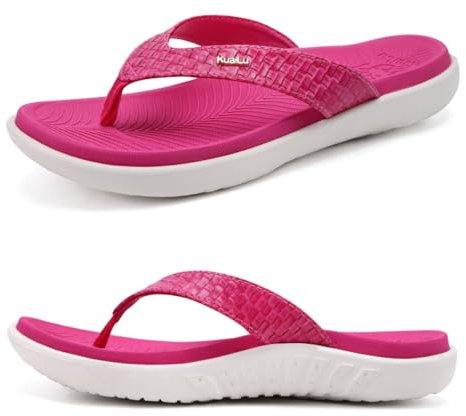 KuaiLu Rouge Tongs Femmes Sandales en Cuir de Mode été Avec Support de Orthopédique Tongs de Plage et Claquettes de Piscine Taille 40EU